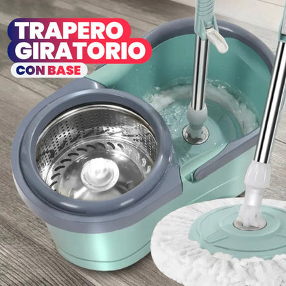 TRAPEADOR GIRATORIO CON CESTA METÁLICA Y BALDE EXPRIMIDOR