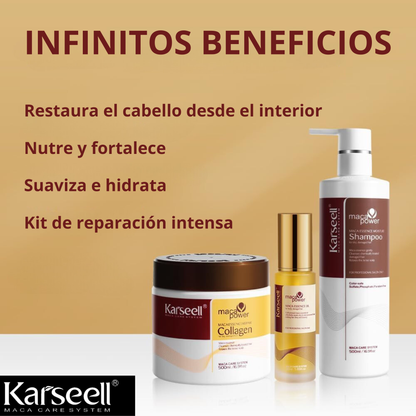 Tripack Karseell: Mascarilla Maca & Aceite de Argán & Shampoo Reparador. + GUIA CUIDADO CAPILAR GRATIS